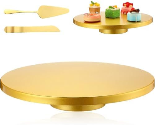Wenqik 16 Inch Metal Gold Cake Stand with Cake Knife and Spatula, Round Dessert Table Display Stand Metal Dessert Tray Serving Platter for Party, Wedding, Birthday, Baby Shower, Anniversary by Wenqik