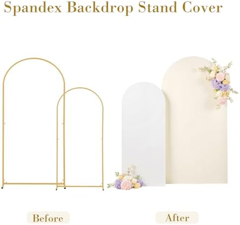 Beige White Arch Backdrop Cover Set of 2 Spandex 7.2 and 6ft Arch Covers Stretchy Backdrop Boho Wedding Balloon Arch Stand Covers for Birthday Party Baby Bridal Shower Banquet Photo Arches Background - Image 5