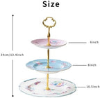 3 Tier Cupcake Stand, Bone China Tiered Tray Stand, Floral Dessert Cake Stand, 3 Tier Serving Tray with Gold Rod and Gold Trim, Porcelain Cupcake Tower Stand for Tea Party Birthday Party - Image 2