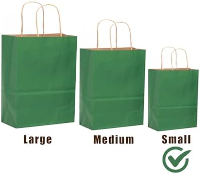 qiqee 100PCS Gift Bag with Handles Bulk Kraft Deep Green Paper Bags Multiple Uses (8.3"x3"x6"inch Small Size) - Image 4