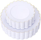 LIYH 60 Pcs White Plastic Plates with Gold Rim, Scalloped Disposable Combo Heavy-Duty Patriotic Plates Includes 30 Dessert Platos & 30 Dinner Platos for Birthday Wedding Party by LIYHLoveinyourheart