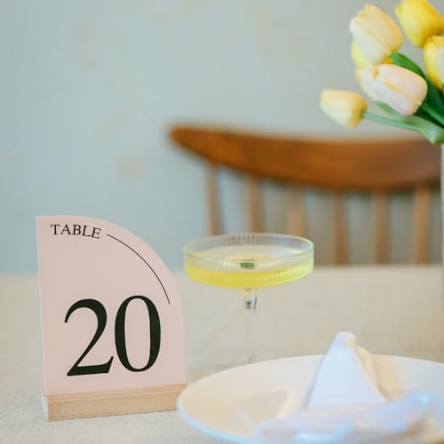 Hanna Roberts Minimal Curved Wooden Table Number Sign with Wooden Base | For Wedding Reception, Restaurants, Rehearsal Dinner, Events and Party (Set of 10, 1-10) (Set of 10, 11-20, Pink) - Image 6