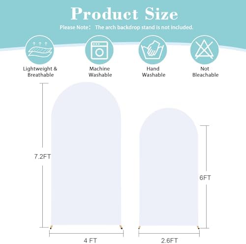 White Arch Cover Set of 2-7.2 and 6ft Arch Backdrop Cover Spandex Wedding Arch Stand Covers for Bridal Shower Wedding Baby Shower Birthday Party Ceremony Banquet Photo Background Decorations - Image 6