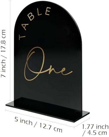 Black Arch Wedding Table Numbers 1-15 with Stands, 5x7 Inch Black Acrylic Sign with Gold Lettering, Arched Acrylic Table Numbers for Wedding Reception - Image 2