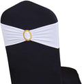 Pack of 50 White Chair Sashes with Gold Buckles Spandex Chair Bands Bows by WENSINL