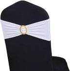 Pack of 50 White Chair Sashes with Gold Buckles Spandex Chair Bands Bows by WENSINL