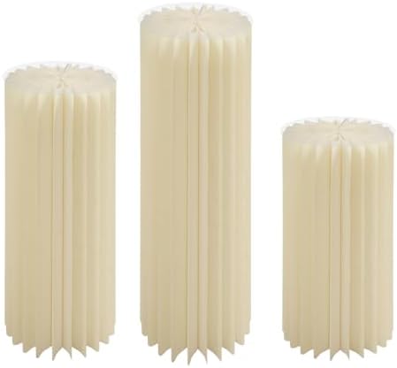 3 Pieces Cylinder Pedestal Stands with Acrylic Disc & Cloth Cover Round Table Centerpiece Cake Pedestal Stand Foldable Paper Columns Pillars Display for Parties Wedding Birthday Decor - Image 5