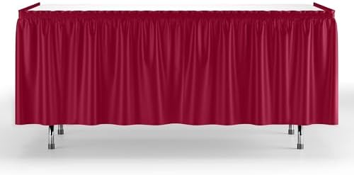 Exquisite Burgundy Table Skirt 6 Pack - Disposable Plastic Table Skirts for Rectangle Tables 6ft 8ft & Round Tables - 29in x 14ft Self-Adhesive Strip - Birthday Wedding Gender Reveal Decor - Image 3