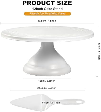 Large Cake Stand 12 Inch with Cake Spatula, Round Bamboo Fiber Cupcake Dessert Stand, Cake Decorating Display Stand for Birthday Parties, Weddings, Baby Shower and Other Events, White - Image 2