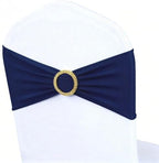 50 Pack Navy Blue Chair Sashes with Gold Buckle Slider, Spandex Dark Blue Bands Bows for Folding Chairs Gender Reveal Banquet Décor by MAGTOWNE