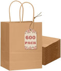 qiqee 600-Packs Brown Paper Gift Bags with Handles Bulk 8.3"x6"x3.15" Small Size Paper Bags Multiple Uses by Qiqee