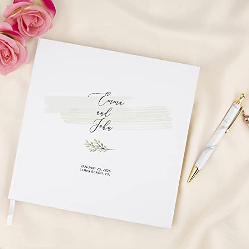 Andaz Press Personalized Wedding Guestbook with Gold Accents, Watercolor Stem Leaf Design White Guest Sign in Guest Registry 120 Pages 8.5 X 8.5 Memories Book for DIY, Scrapbook, Photo Album - Image 2
