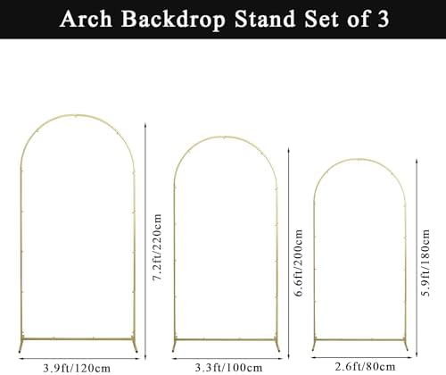 Gawicpy Wedding Arch Backdrop Stand Set Metal Arch Backdrop Stand with Wedding Arch Cover, Wedding Balloon Arch Backdrop Stand for Birthday, Baby Shower, Anniversary (Black, 5.9FT+6.6FT+7.2FT) - Image 3