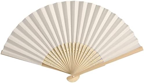 50pcs Paper Hand Fan with Organza Bags Bamboo Handheld Folding Fans DIY Decorative Wedding Party Favors (Cream) - Image 5