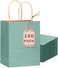 qiqee 100PCS Gift Bag with Handles Bulk Kraft Light Blue Paper Bags Multiple Uses (8.3"x3"x6"inch Small Size) by Qiqee
