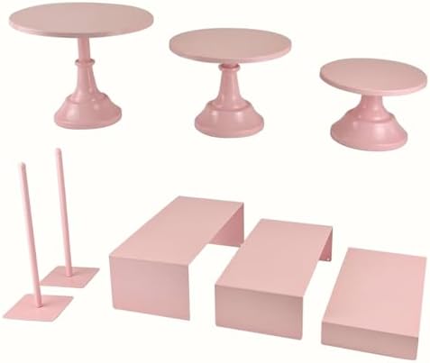 Set of 8 Pink Cake Stands Donut Holder Round Metal Dessert Display Risers Cupcake Stand Serving Platter for Weddings Birthday Baby Showers Anniversary Party by FESTLOVE