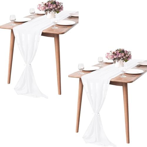 Pufogu 5 Pack 10Ft White Chiffon Table Runner Sheer 29x120 Inch by Pufogu