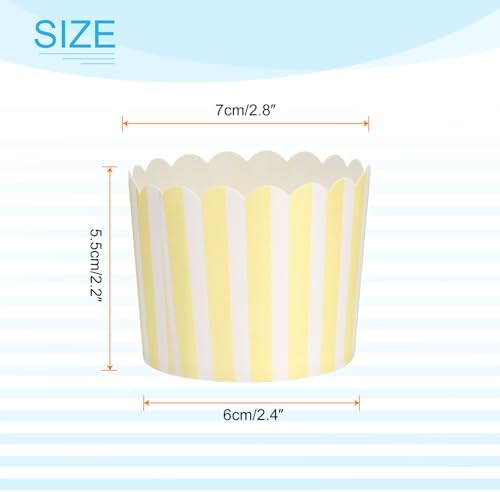 HARFINGTON 150Pcs Paper Baking Cups 6oz Disposable Cupcake Pinstripe Yellow - Image 2
