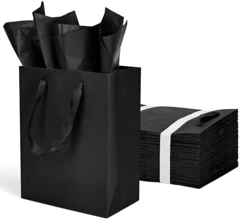 Papertide 36 Pack Black Mini Gift Bags 7×4×9 inch with Tissue Paper by Unknown