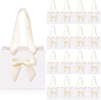 Kolldenn 50 Pcs Mini White Gift Bags Bulk with Beige Bow Ribbon Handles by Unknown