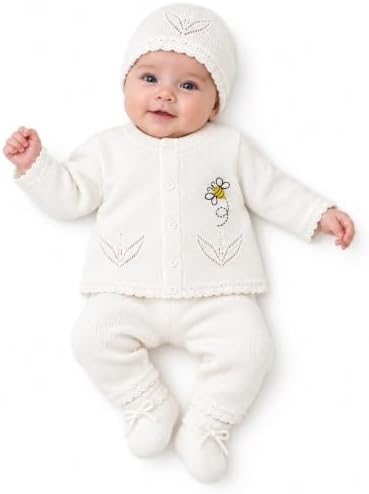 Handmade Crochet Baby Bee Outfit 0-3 Months – Premium Knit Sweater, Pants, Hat & Booties Set – Luxury Baby Shower Gift, Coming Home Outfit, Neutral Newborn Keepsake, Newborn Photography (Color Beige) by LittleCottonPreemieClothing