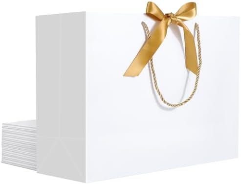 EUSOAR White Thank You Gift Bags with Handles, 12pcs 16"x6"x12" Large Gift Bags, Shopping Wedding Party Favor Paper Bags Gift Treat Bags Bulk for Wedding Baby Shower Guests Bridal by EUSOAR