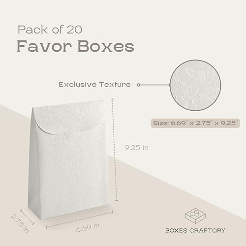 Boxes Craftory Pack of 20 Party Favor Boxes (6.69 x 2.75 x 9.25 inch) - Ideal for Wedding, Bridal Shower Gifts and Baby Shower - White Floral - Image 2