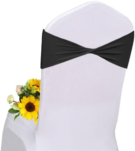 Black Chair Sashes Bows 60Pcs Spandex Chair Sashes Elastic Chair Cover Bands Ties Without Buckle for Wedding Birthday Party Ceremoney Events Decoration by Unknown