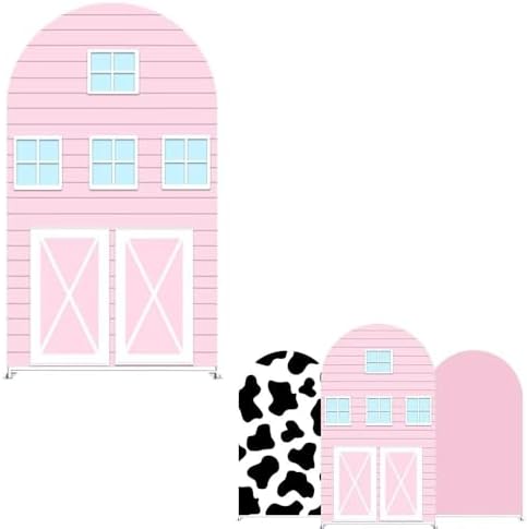 Pink Barn Door Arch Backdrop Cover for Cows Farm Birthday Party Arched Background Stand Stretchy Fabric Covers Baby Shower Cake Banquets Parties Decorations 4x7FT by ellteecz