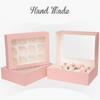 qiqee Auto-pop Up Cupcake Boxes with Window Pink 40PCS 12 Count Cupcake Box 13"x10"x3.5" Cupcakes Carrier, 12 Cupcake Containers with 2 rolls of pink ribbons - Image 4