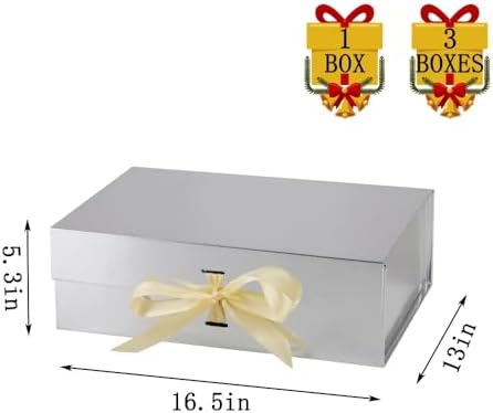 BoxSkivra Silver Extra Large Gift Box 16.5x13x5.3 In Jumbo Box, 3 Pack - Image 3