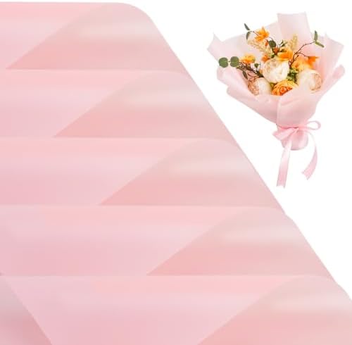 BEISHIDA 100 PCS Pink Floral Wrapping Paper-Matte Waterproof Flower Wrapping Paper Bouquet for Florist Supplies, DIY Crafts, Gift Packaging, Wedding, Birthday Gift by Beishida