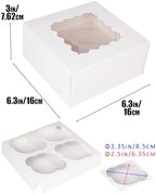 qiqee Auto-pop Up Cupcake Boxes with Window White 100PCS 4 Count Cupcake Box 6.3"x6.3"x3" Cupcakes Carrier, 4 Cupcake Containers - Image 5