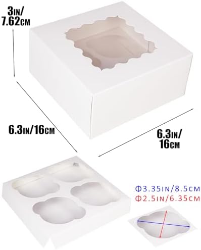 qiqee Auto-pop Up Cupcake Boxes with Window White 100PCS 4 Count Cupcake Box 6.3"x6.3"x3" Cupcakes Carrier, 4 Cupcake Containers - Image 5