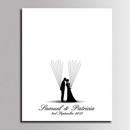 DIY Wedding Guestbook with Wooden Hanger Lovely Couple Kissing Painting Canvas Fingerprint Signature Sign in Book for Guest Wedding Gift Party Decor-60x80cm - Image 2