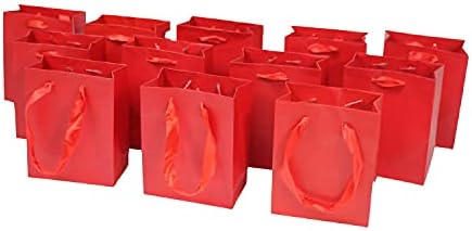 100pk Extra Small Gift Wrap Paper bags with Ribbon Handles(4.5*5.5*2.5in) for Party Favors, Baby Shower, Weddings,Holidays,Graduation,Birthdays,Celebrations,Bridesmaids Gifts,Bulk Solid Color (red) by PackagingtheFavoriteGifts