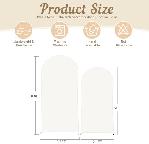 2 Set-6.6FT, 5FT Ivory Arch Backdrop Cover,Spandex Fitted Wedding Arch Stand Covers Round Top Chiara Arch Backdrop Stands Cover for Birthday Party Banquet Photo Background Decoration - Image 2
