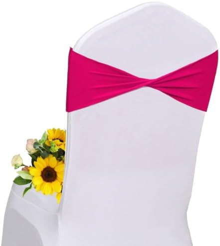 hot Pink Chair Sashes Bows 60Pcs Spandex Chair Sashes Elastic Chair Cover Bands Ties Without Buckle for Wedding Birthday Party Ceremoney Events Decoration by Unknown