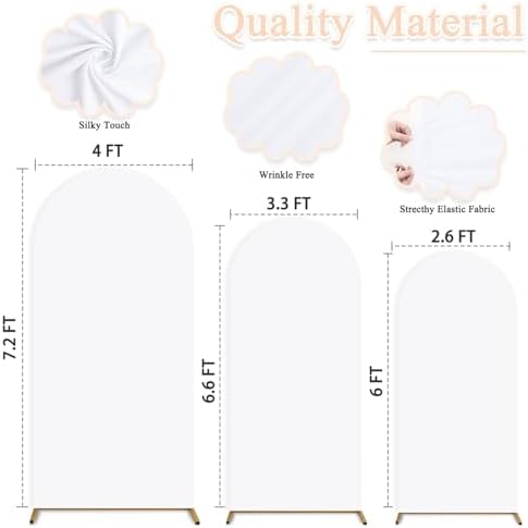 White Wedding Arch Cover Set of 3 (7.2FT, 6.6FT, 6FT) Arch Frame Covers Spandex Fitted Arch Backdrop Cover for Round Top Chiara Arch Backdrop Stands Cover for Wedding Shower Prom Birthday Party Decor - Image 2