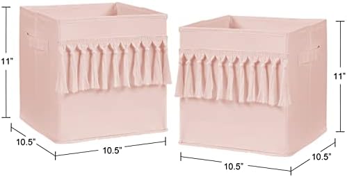 Sweet Jojo Designs Pink Boho Bohemian Foldable Fabric Storage Cube Bins Boxes Organizer Toys Kids Baby Childrens - Set of 2 - Solid Color Blush Shabby Chic Luxury Vintage Designer Tassel Fringe - Image 3