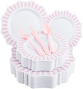 COLOSUS 150PCS White Pink Plastic Plates, Party Plates and Cutlery Set. by COLOSUS