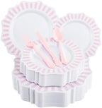 COLOSUS 150PCS White Pink Plastic Plates, Party Plates and Cutlery Set. by COLOSUS