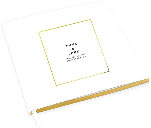 Andaz Press Personalized Wedding Guestbook with Gold Accents, Gold Square Frame White Guest Sign in Guest Registry 120 Pages 8.5 X 8.5 Memories Book for DIY, Scrapbook, Photo Album by AndazPress