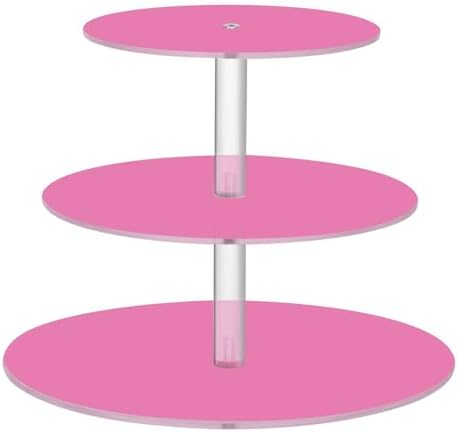 J JOYSAY Hot Pink Pattern Acrylic Cupcake Stand 3 Tier Dessert Table Display Set Clear Cake Stands for Baby Shower Party Wedding Decorations Easy Assembly Donut Tower by J+JOYSAY