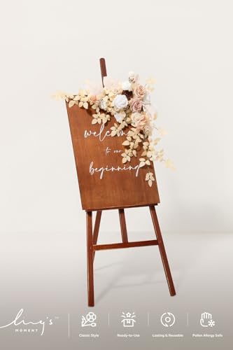 Ling's moment Welcome Sign Flowers, Wedding Floral Swag, White and Beige - Image 5