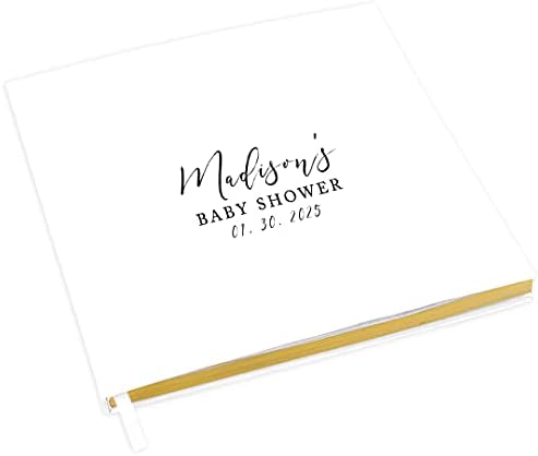 Andaz Press Personalized Baby Shower Guestbook with Gold Accents, Black Script Design Custom Name, Date, White Guest Sign in Registry 120 Pages 8.5 X 8.5 Memories Book for DIY, Scrapbook, Photo Album by AndazPress