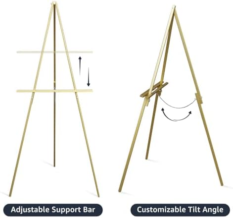 NianFeng Wooden Easel Stand for Sign, Easel Display Stand Floor for Wedding Sign with Adjustable Tray, 63-Inch, Tripod A-Frame Poster Light Duty, Welcome, Art Show & Baby Shower (Golden) - Image 4