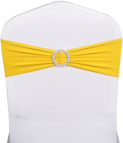 Spandex Yellow Chair Sashes 100 Pack Wedding Chair Bows Bands Silver Buckle by SINSSOWL