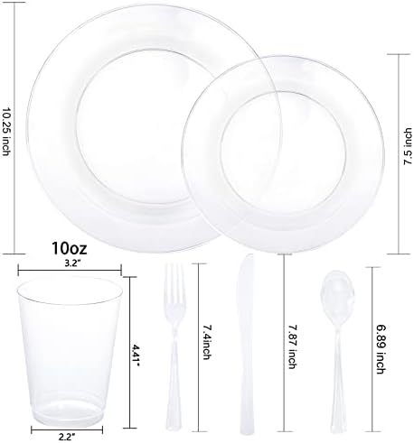 WDF 25 Guest Clear Plastic Plates with Disposable Plastic Silverware - Plastic Plates and Cups for Party include 25 Dinner Clear Plates, 25Salad Plates, 25Forks, 25Knives, 25 Spoons, 25Cups - Image 4