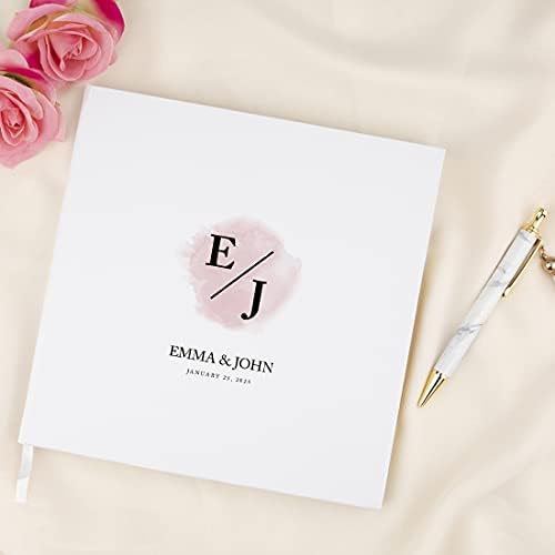 Andaz Press Personalized Wedding Guestbook with Gold Accents, Blush Pink Watercolor Brushed Design White Guest Sign in Guest Registry 120 Pages 8.5 X 8.5 Memories Book for DIY, Scrapbook, Photo Album - Image 2